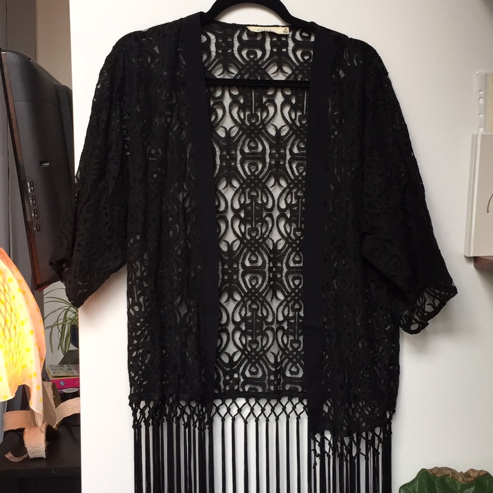 Delicate lace and fringe kimono